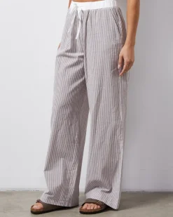 MONROW Stripe Poplin Pant PECANSTRIPE Sale